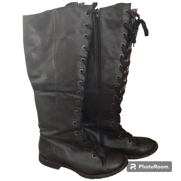 BLOWFISH Malibu Old Saddle Lace Up Knee High Boots Chocolate Brown Size 7.5 EUC - Picture 1 of 9